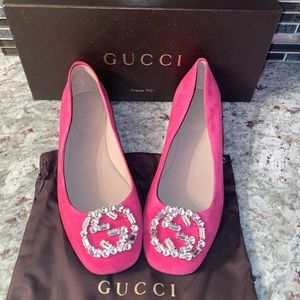 New Pink Suede Gucci Shoes With Crytals Size 37.5